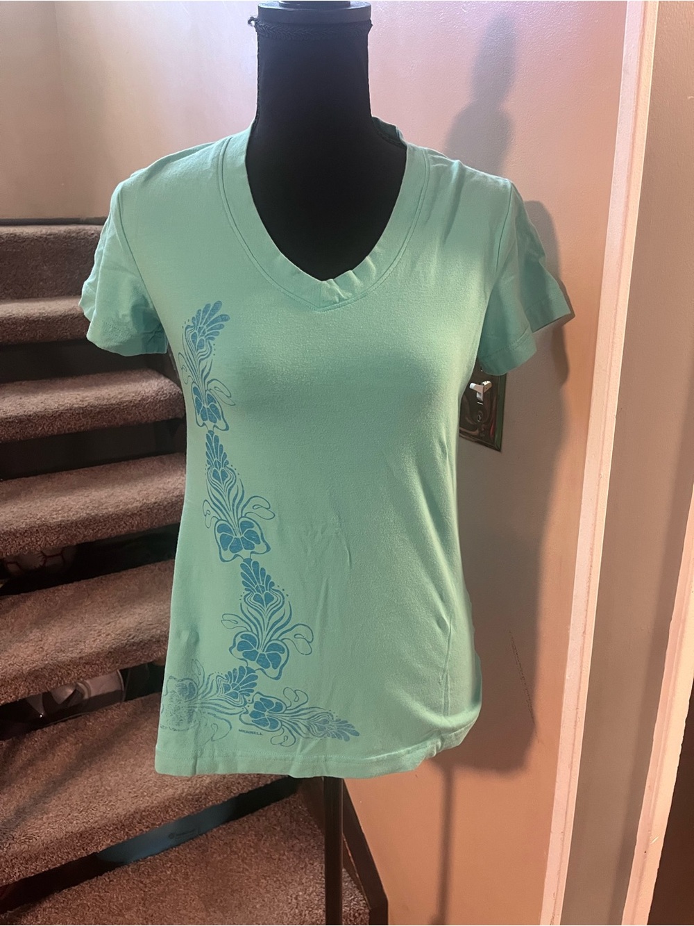 Merrell Cotton Flower Graphic T-Shirt Womens Size Medium Teal